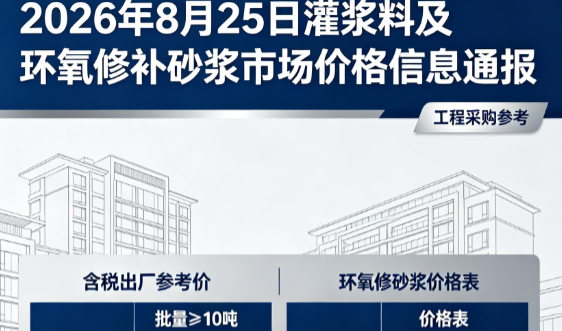 大姚2026年8月25日灌浆料及环氧修补砂浆市场价格信息通报
